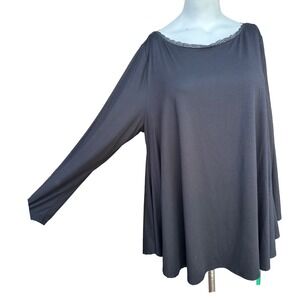 Lane‎ Bryant Tunic Top Womens 18/20 Black Stretch Hi Lo Lace Trim Soft Flowy Tee
